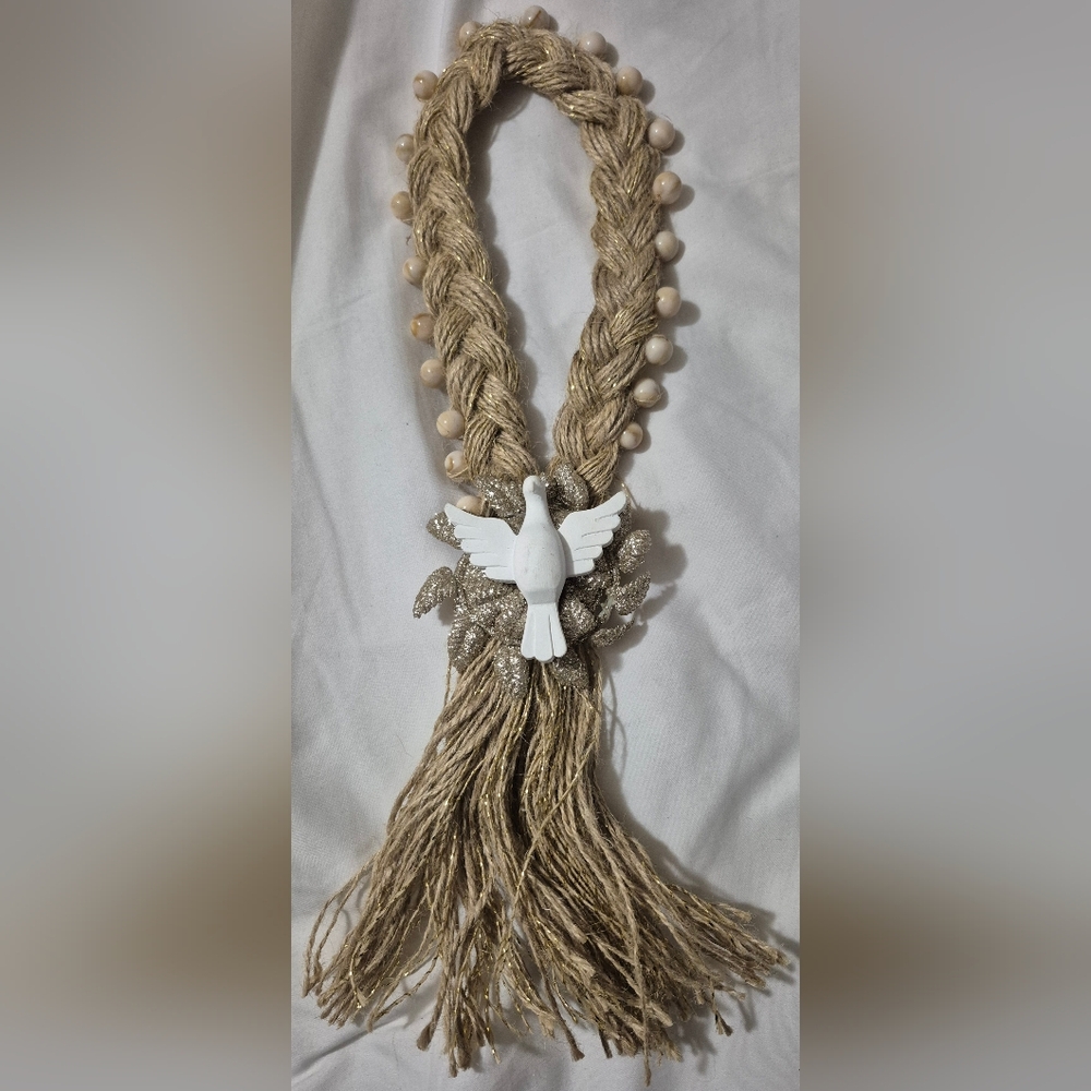Handmade Brazilian Holy Spirit (Divino Espírito Santo) Door Hanger-White Beads